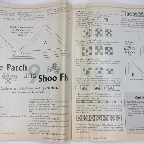 Traditional Quiltworks Pattern Magazine Quilter Feb Mar 1998 Issue No 54 Pattern - Picture 4 of 13